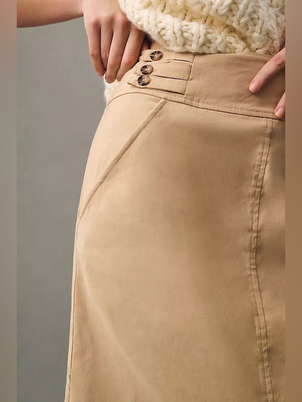 Anthropologie Slim Column Maxi Skirt Tan Linen Blend Front Slit Pockets Size 4 - Picture 2 of 16